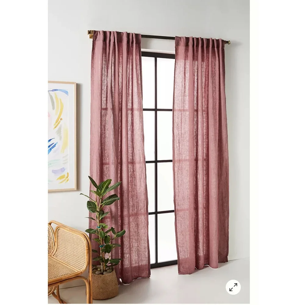 Anthropologie Stitched Linen Curtain Rose 50x84